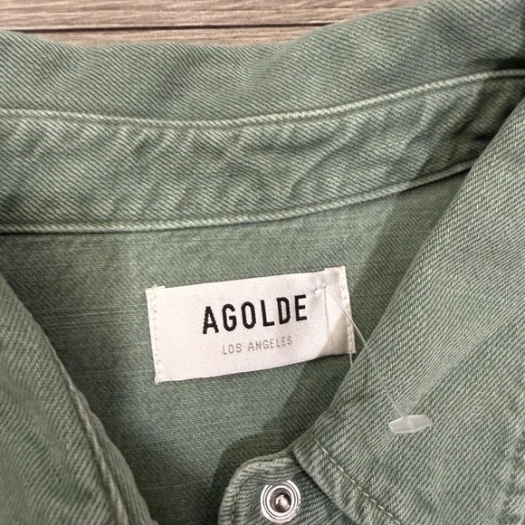 NWOT AGOLDE hadley sleeveless denim shirt green SZ L - Picture 3 of 9